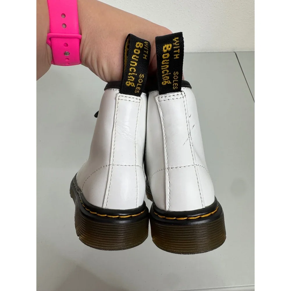 Dr. Martens 1460‎ Toddler Boots White Leather Side Zip Lace Up Size 9 US Kids